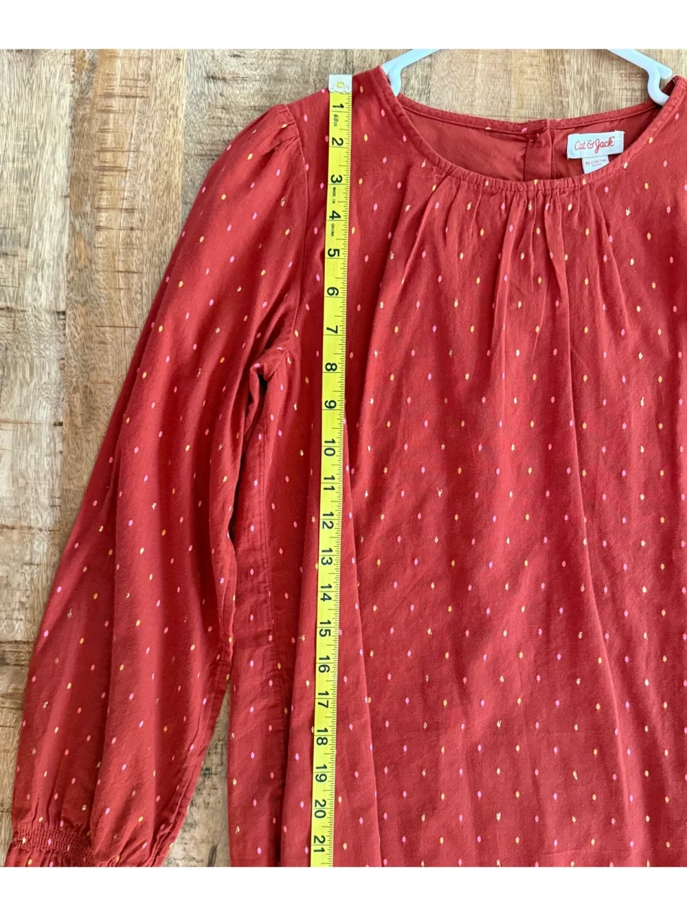 Cat & Jack Girls XL 14/16 Red Dot Print Long Sleeve Blouse Top